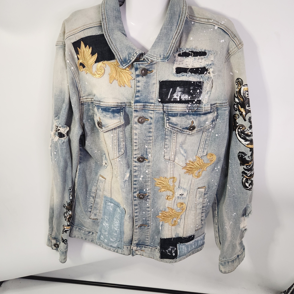 Stylish Smoke Rise Dnm Co. Denim‎ Jacket with Gold Accents Size Large